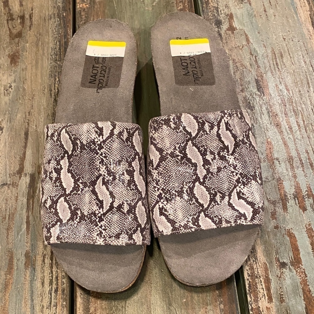 NAOT Alana Sandals Cork Comfort Slides Snakeskin Print Gray Women’s Sz 11 - Picture 4 of 10